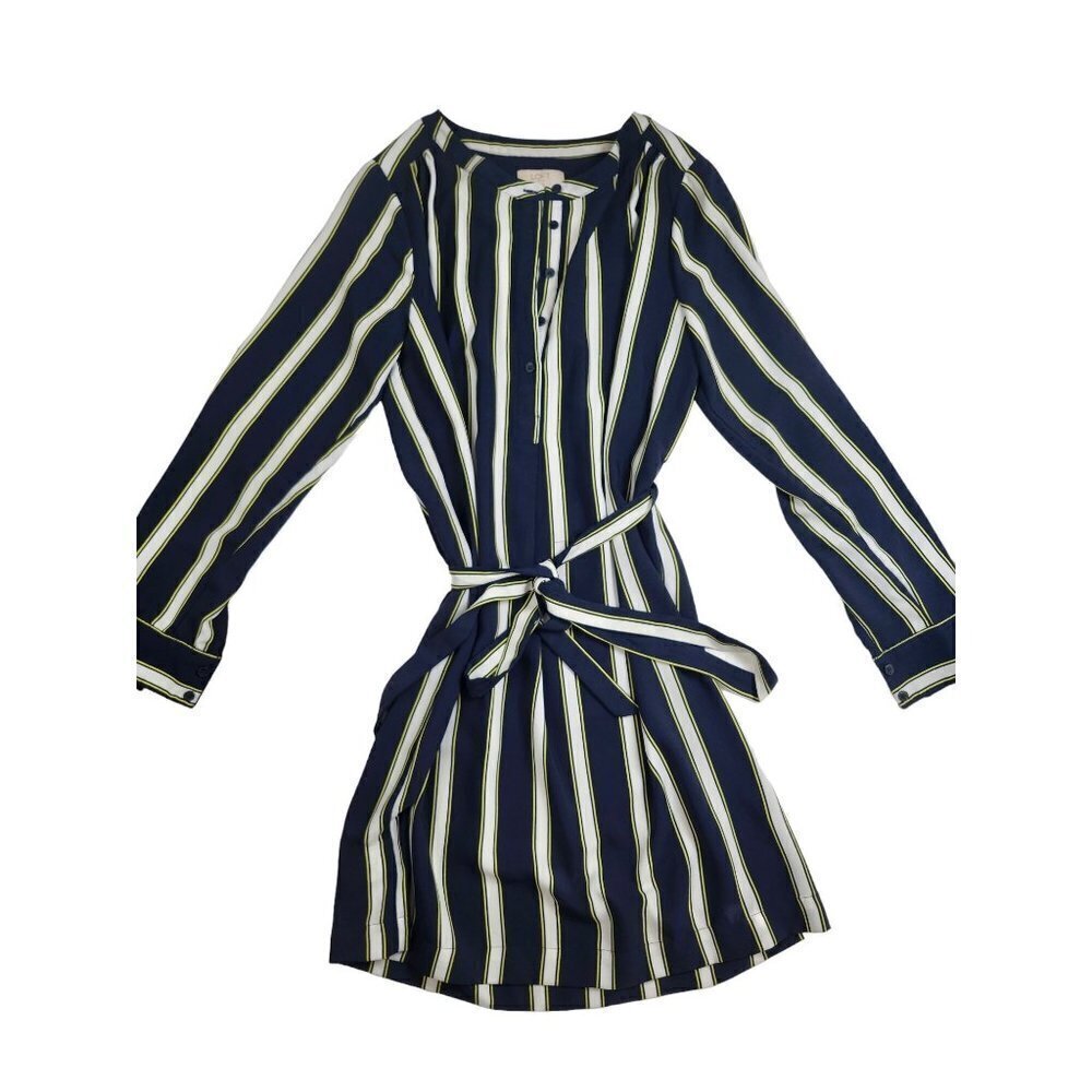 Loft vertical navy stripped blouse or dress with waist tie, Size SP
